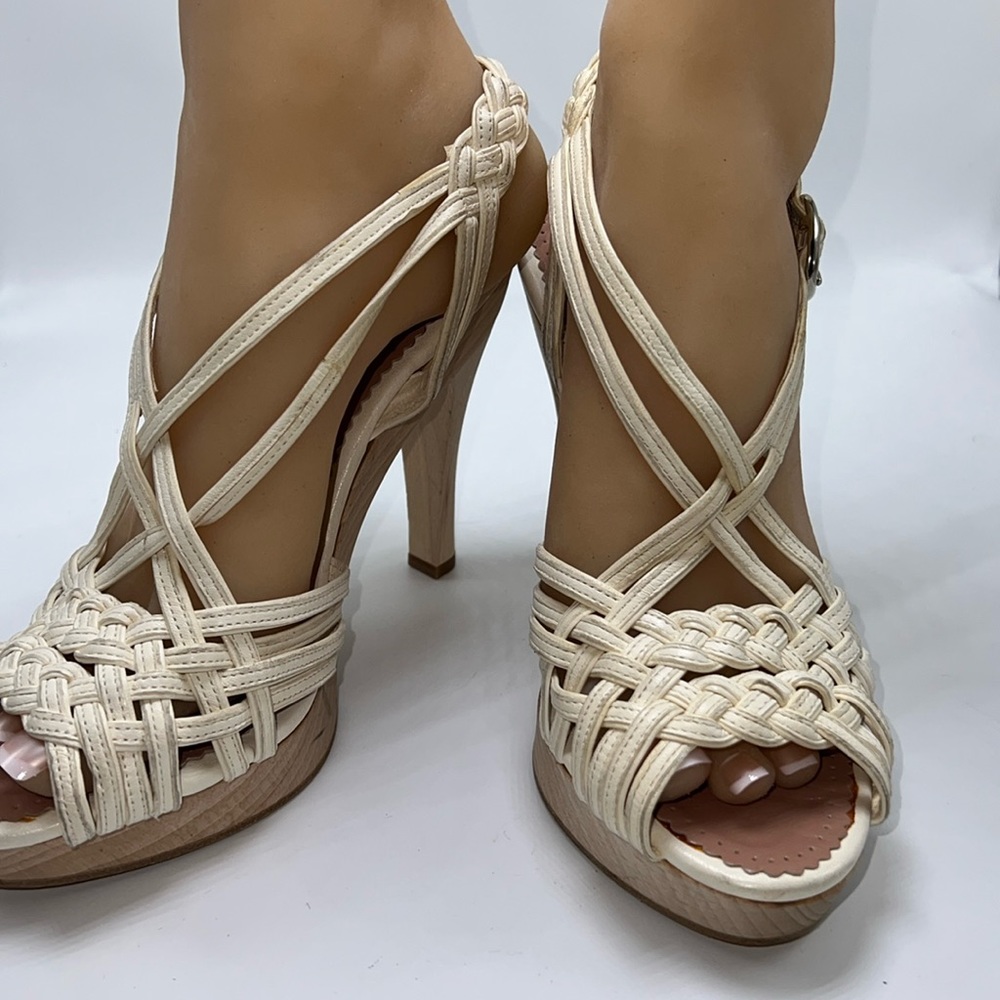 ❤️NEW JILL STUART JARITA PLATFORM CREAM STRAPPY SANDALS W/WOODEN HEELS